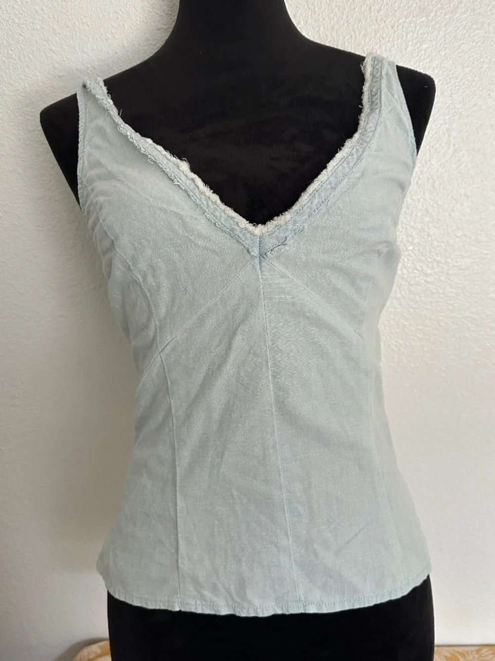 Free People chambray denim distressed fitted tank